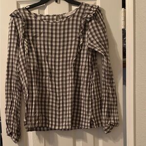 LOFT Black, brown and White Checkered Blouse